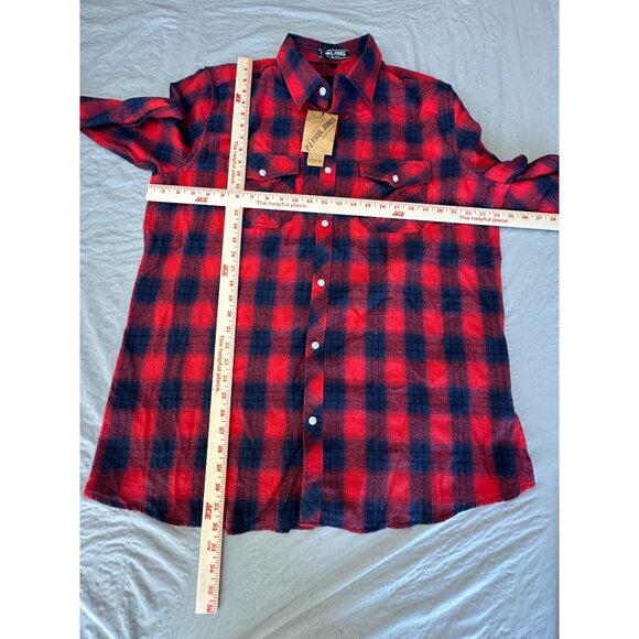 NWT Pj Paul Jones mens Red Black Flannel XL long sleeve button up Polyester plai - Picture 8 of 8